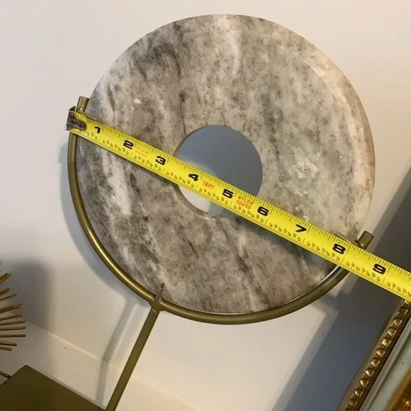 Marble Disc Decorative Object - gold metal base shelf decoration MCM elegant - Picture 6 of 11